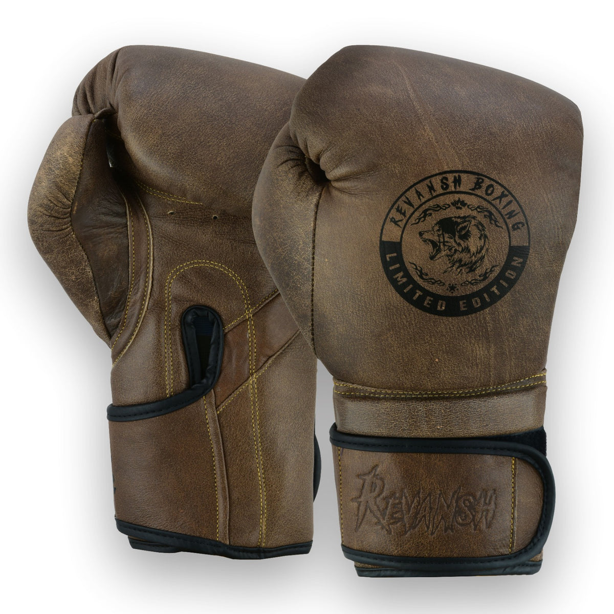 Brown Cowhide Leather Boxing Gloves for MMA Training & Sparring