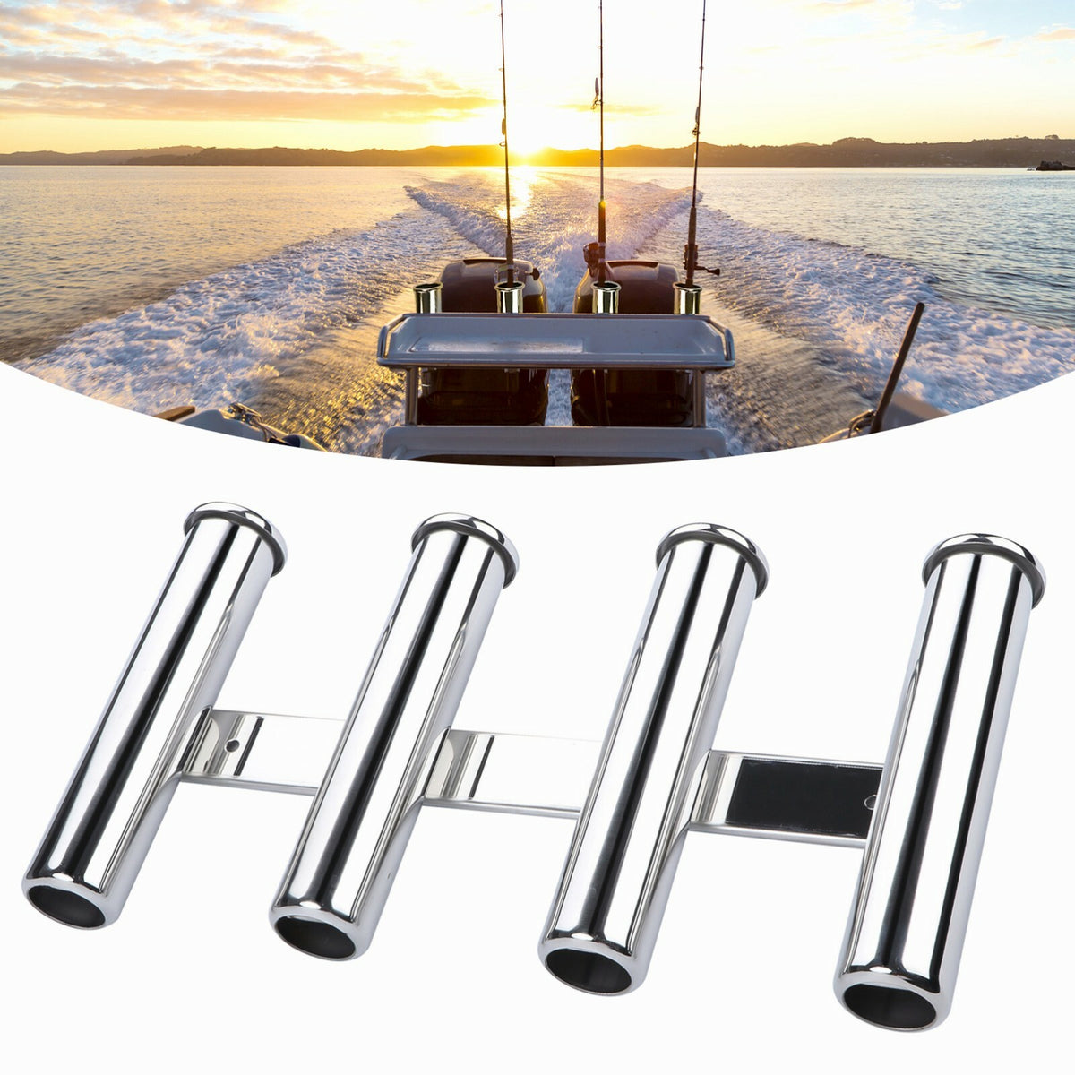 Marine Stainless Steel Fishing Rod Holder Rack for Boats & Yachts - 4 Link Tubes
