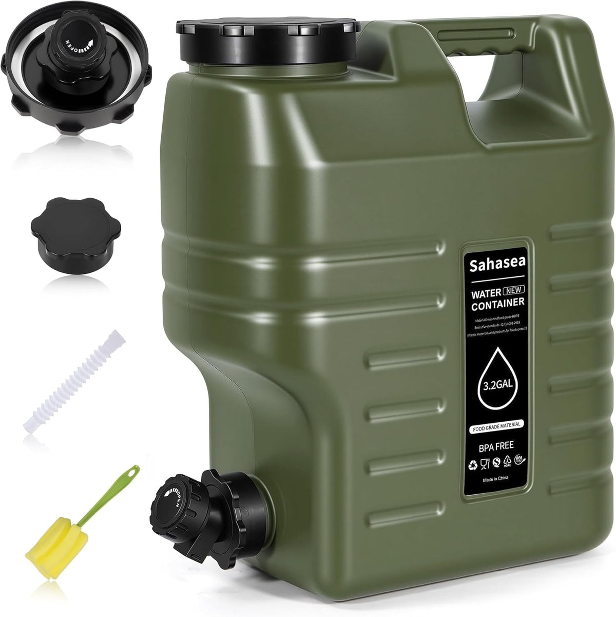 3.2-Gallon Portable Camping Water Jug with Spigot - Leak-Proof, Food Grade, Green