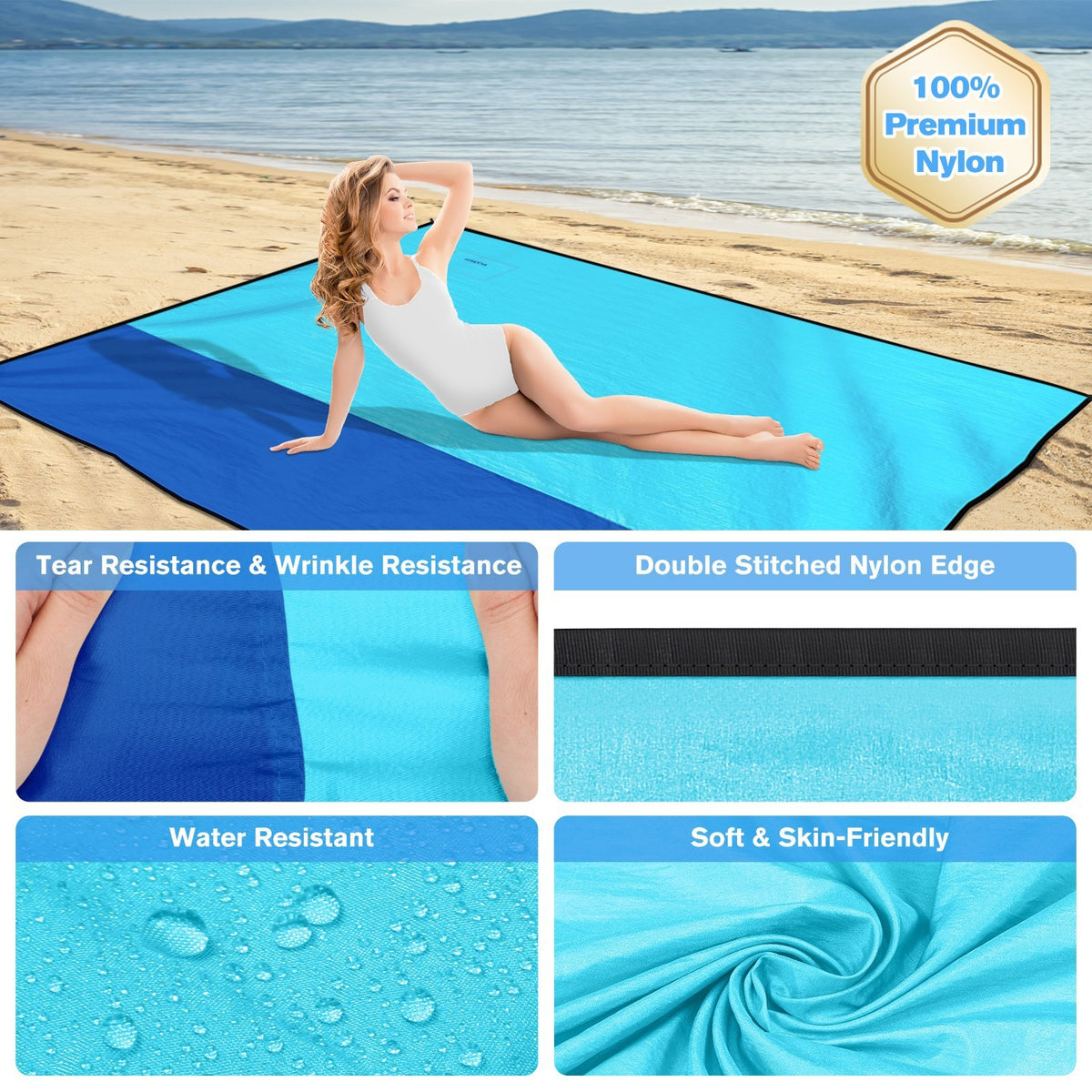Large Waterproof Sandproof Beach Blanket 79x87 Inches Portable Outdoor Mat