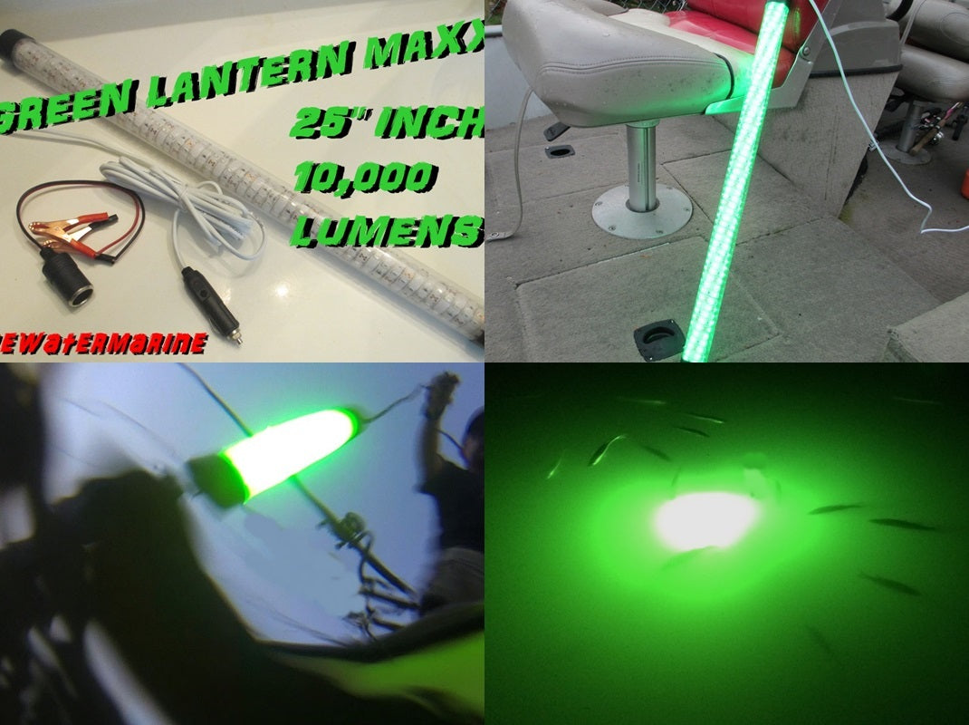 12V LED Underwater Fishing Light - Green Submersible Night Light for Crappie Ice Squid