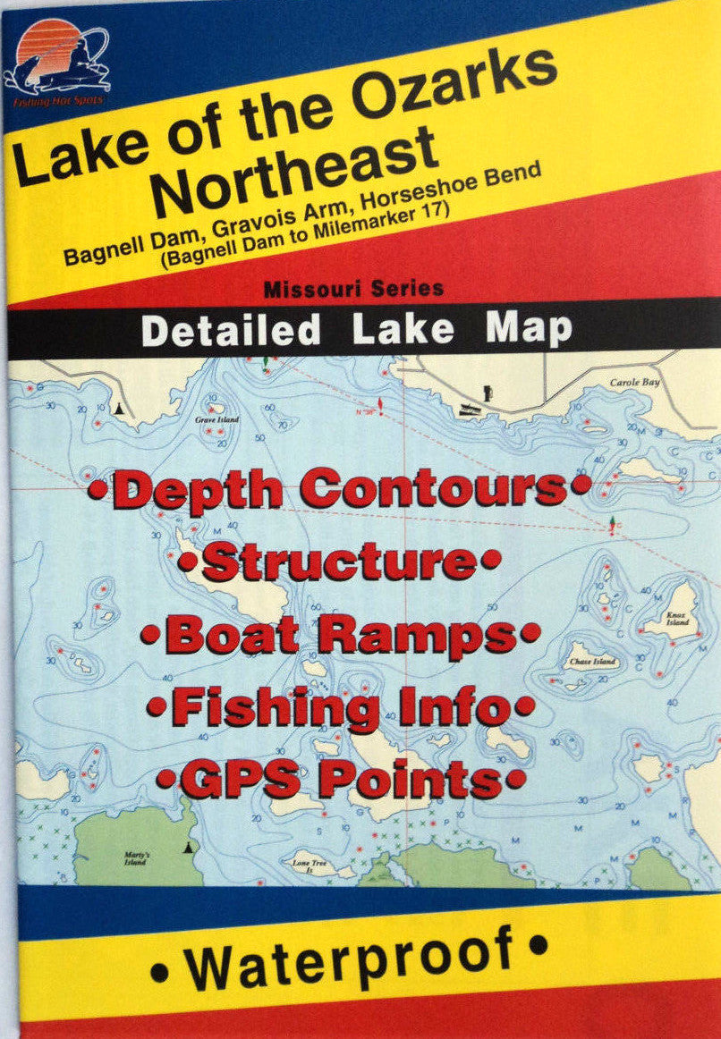 Waterproof Fishing Map Lake of the Ozarks Northeast with GPS Points