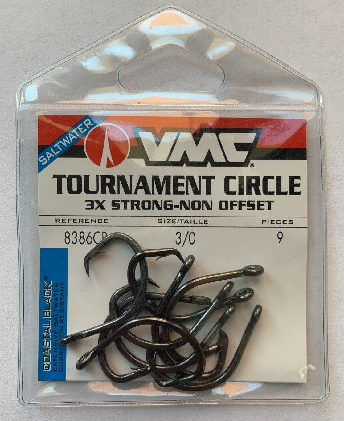 VMC Tournament Circle Hooks Size 3/0 - Saltwater Big Game Fishing Hooks, 9 Pack