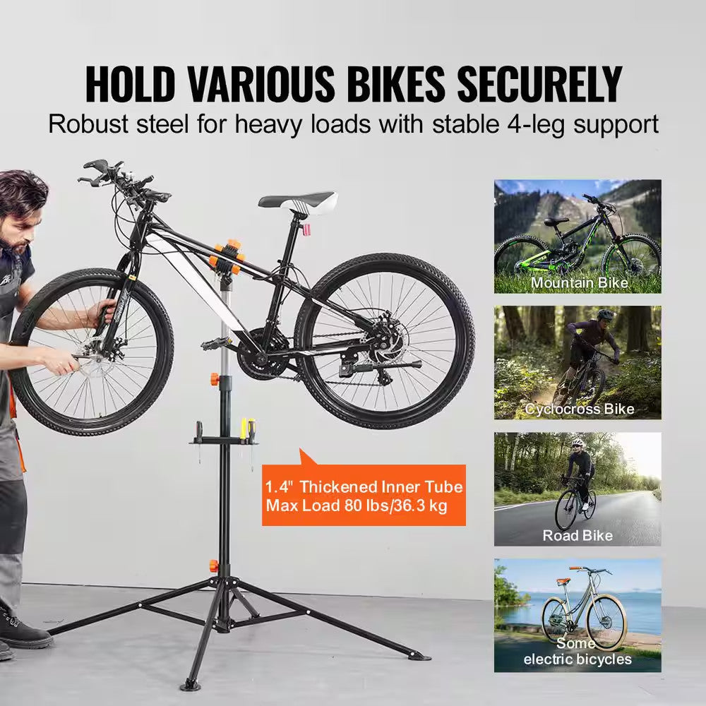 Heavy-Duty Steel Bicycle Repair Stand - Adjustable Bike Workstation, 80 lbs Capacity