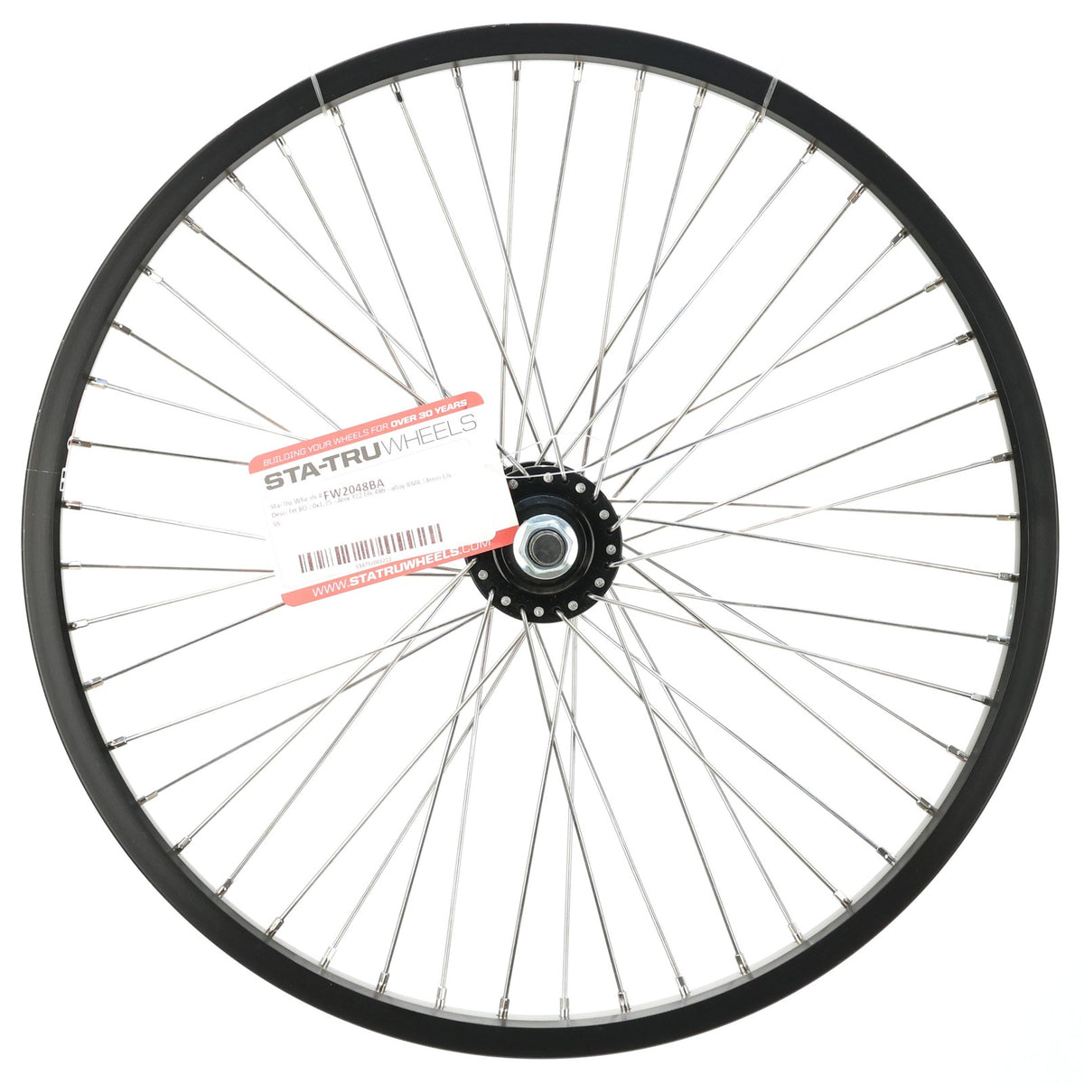 20-Inch BMX Front Wheel with Aluminum Rim 48 Spokes Bolt-On Black Alloy