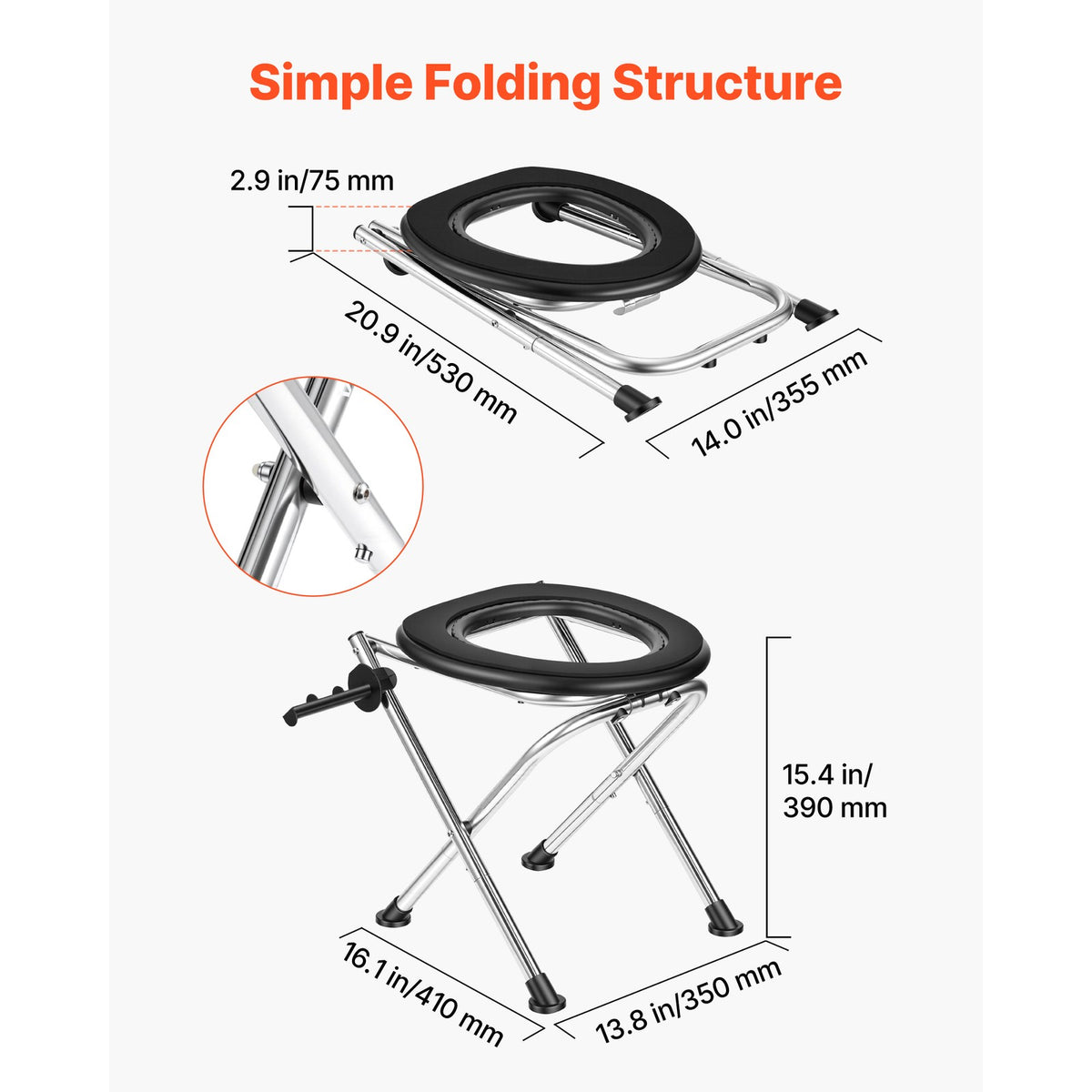 Portable Folding Toilet Chair 350 lbs Capacity for Camping Travel & Emergency Use