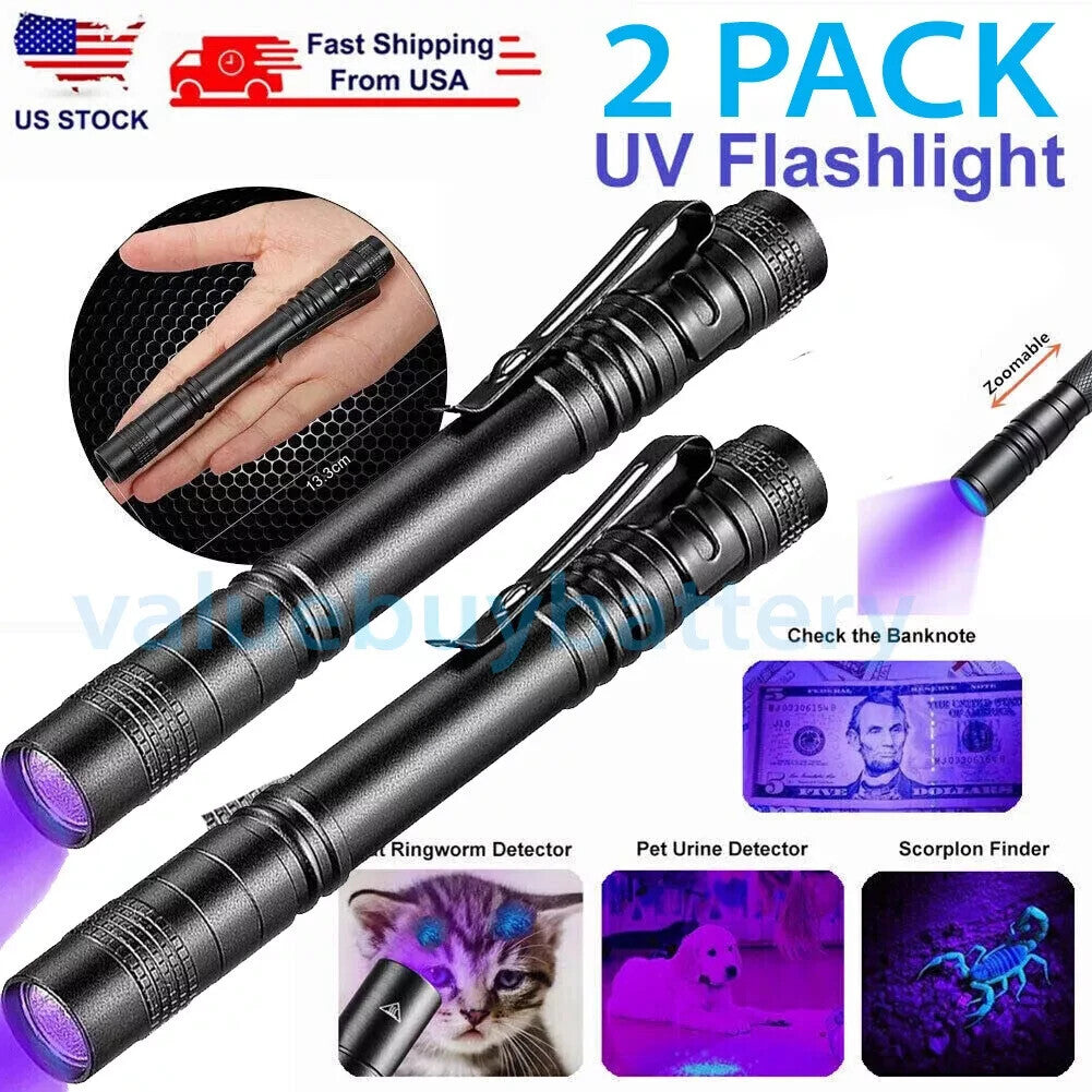 UV LED Blacklight Flashlight 395nm Inspection Torch 2 Pack