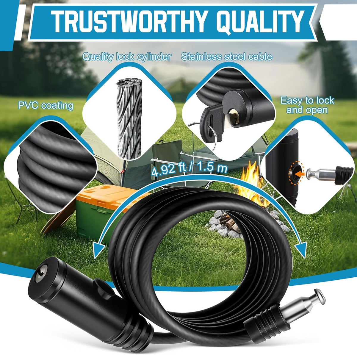 Heavy Duty Cooler Lock Bracket with Security Cable for Ice Chests and Thermal Boxes