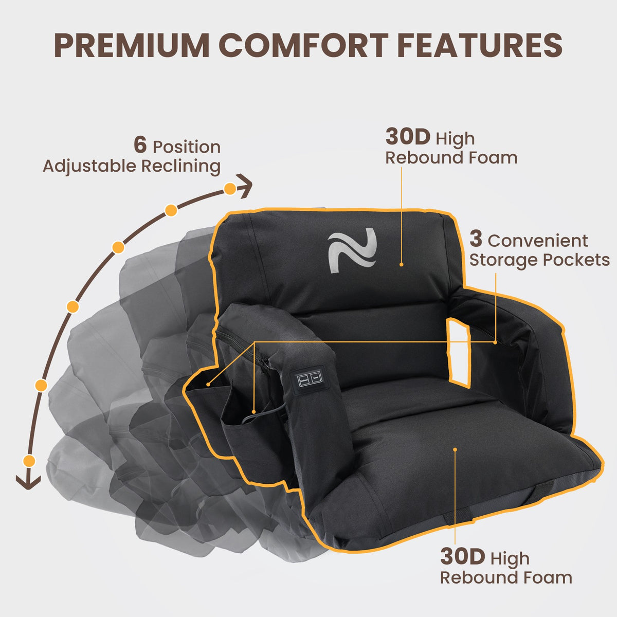 Heated Stadium Seat with Back Support - Adjustable Bleacher Chair, Waterproof 600D Oxford