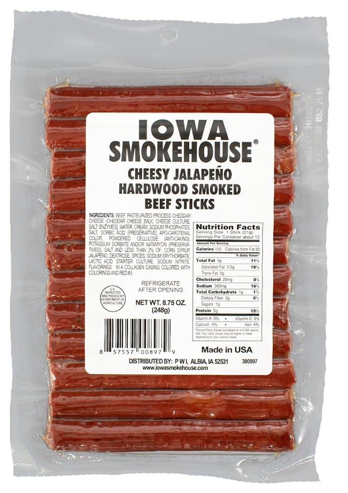 Cheesy Jalapeno Beef Sticks - Hardwood Hickory Smoked Meat Snacks, 8.75oz