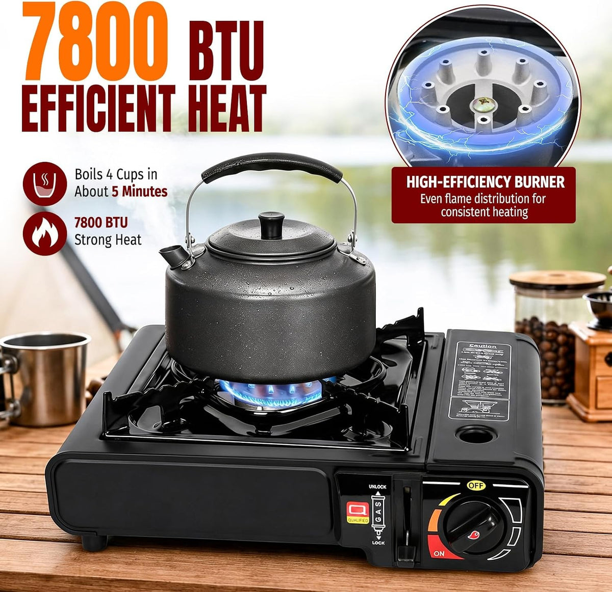 Portable Camping Stove Dual Fuel 7800 BTU with Carrying Case & Regulator Hose