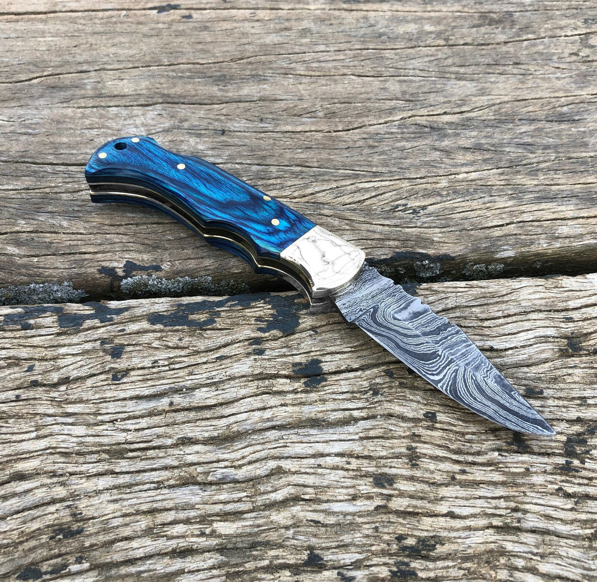 Handmade Damascus Folding Knife with Multiple Color Variants