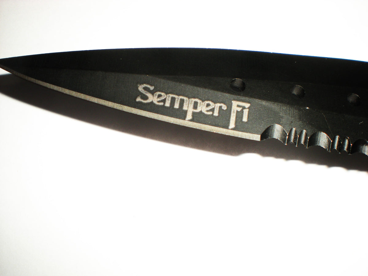 US Marine Semper Fi Assisted Blade Spear Point Knife with LED Flashlight