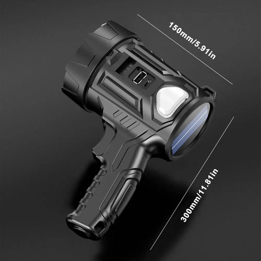 Rechargeable LED Spotlight Flashlight 2-Pack - Solar & USB Powered, Waterproof, Long Range