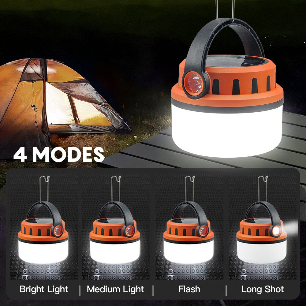 Rechargeable LED Camping Lantern with Solar Power, Waterproof & 4 Lighting Modes