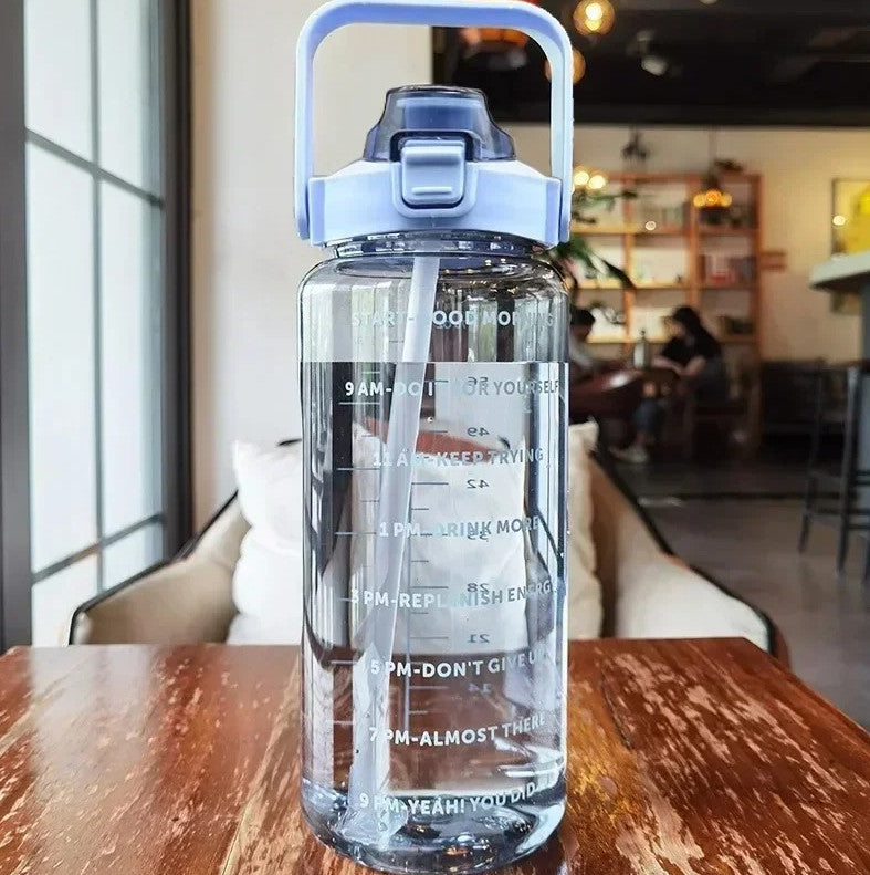 Large 2L Portable Water Bottle with Straw & Time Marker for Fitness & Outdoors