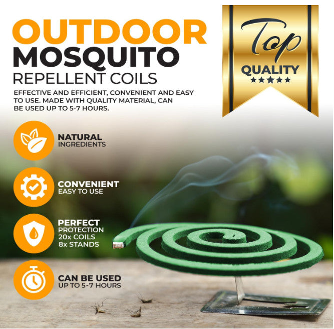 Outdoor Mosquito Repellent Coils with Stands, 10ft Range - 20 Pack