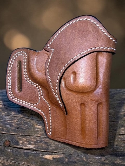 3-Inch Ruger GP100 Open Top Leather Holster - Right Hand Brown Belt