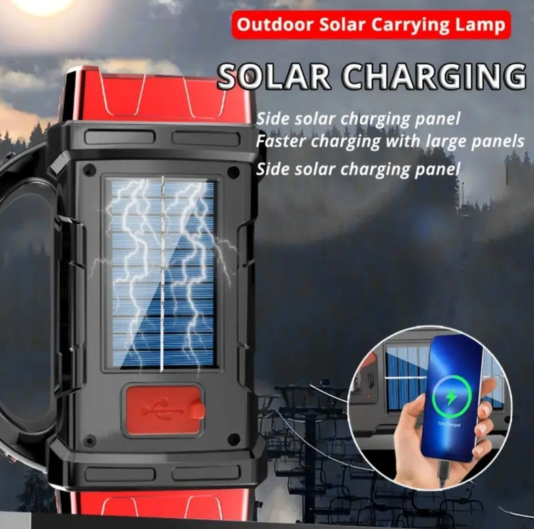 Solar Rechargeable LED Lantern Flashlight with Power Bank for Camping Emergency