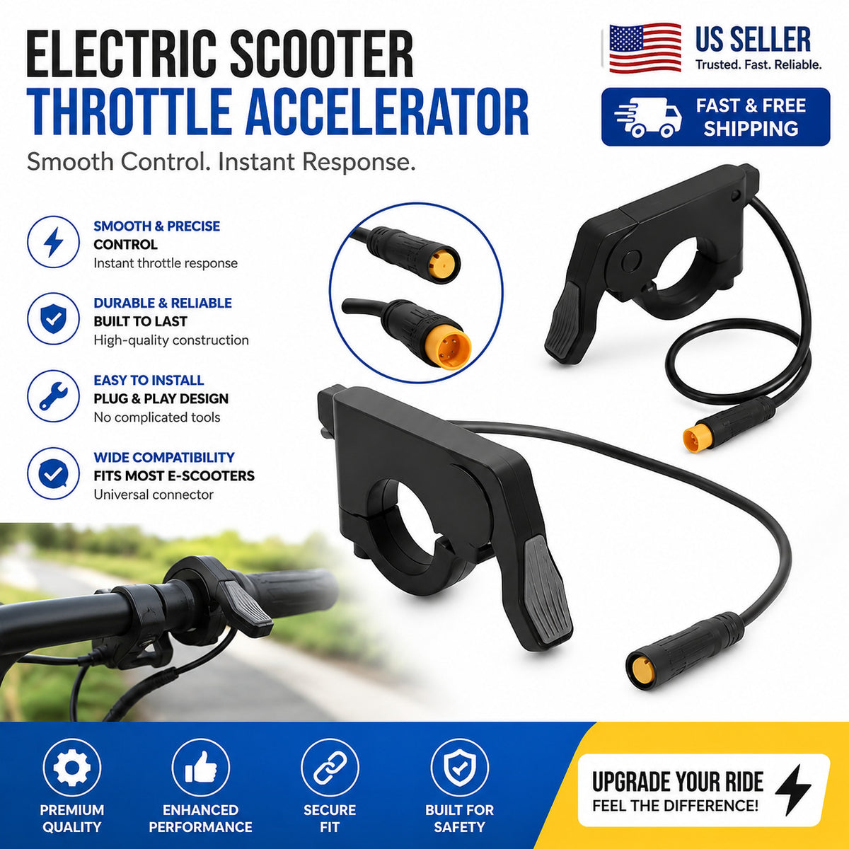 Universal E-Bike & Scooter Throttle - 22mm Handlebar 36V-72V Compatible