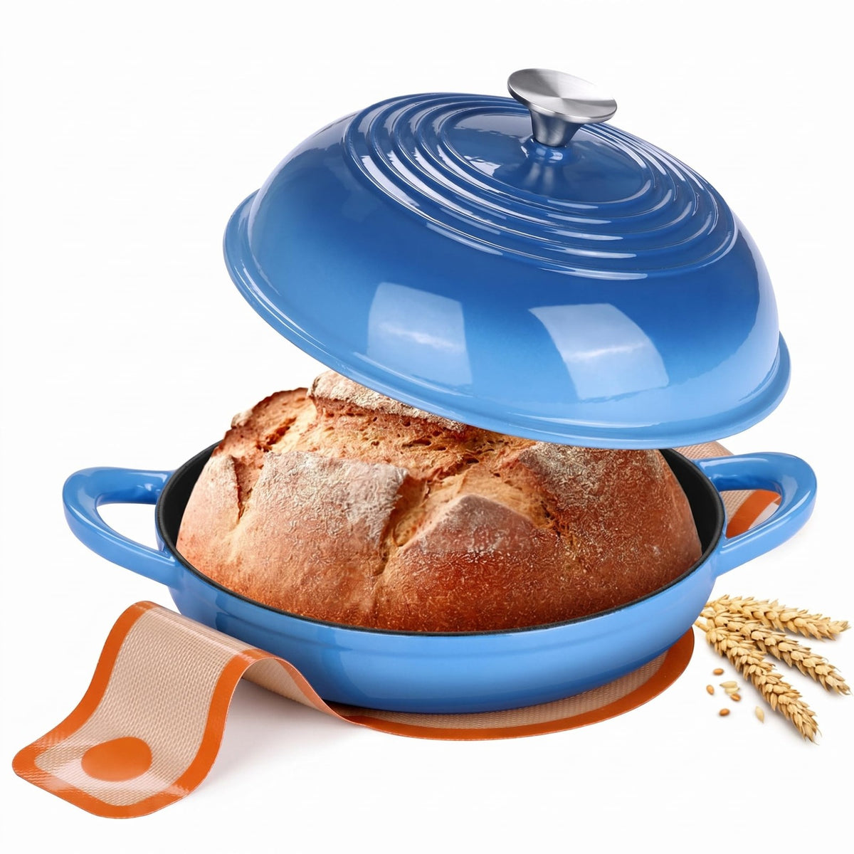 6 Quart Cast Iron Dutch Oven for Bread Baking - Blue