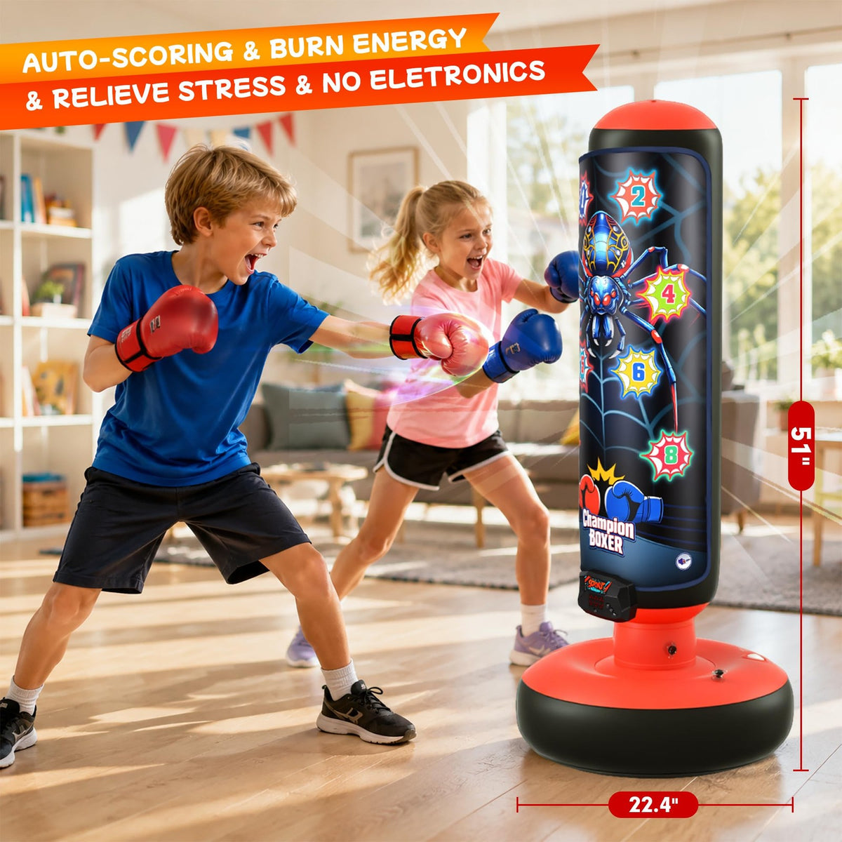 Smart Kids Punching Bag Arcade-Style Boxing Set with Scoring, Lights & Music
