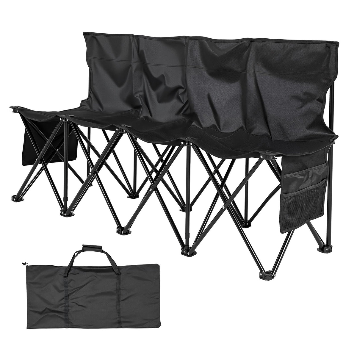 4-Seat Folding Sports Bench with Side Pockets and Carry Bag