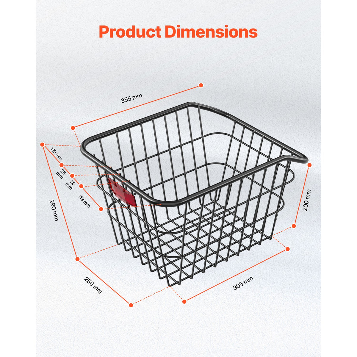 Rear Bicycle Basket with Reflective Light & Protective Cover - Heavy Duty Metal