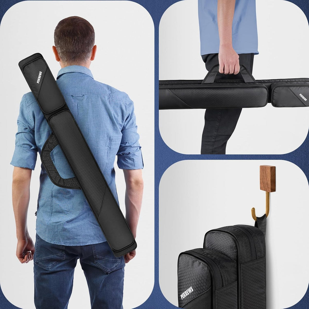 Pool Cue Case 2x2 Holds 2 Cues & 2 Accessories, 600D Polyester