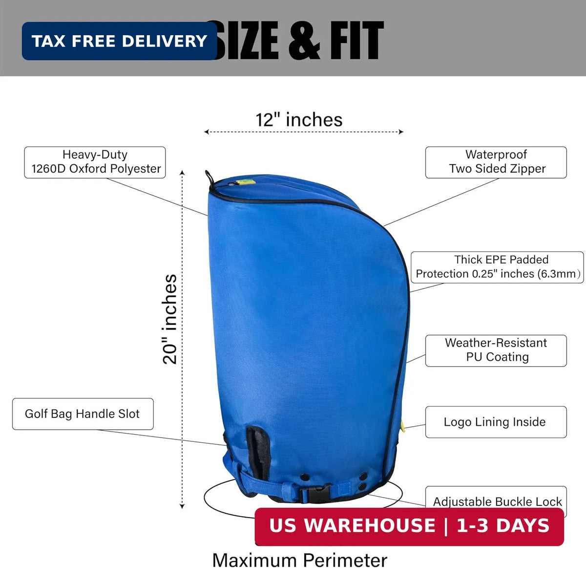 Golf Bag Rain Cover Waterproof Weather-Resistant 1260D Oxford Polyester