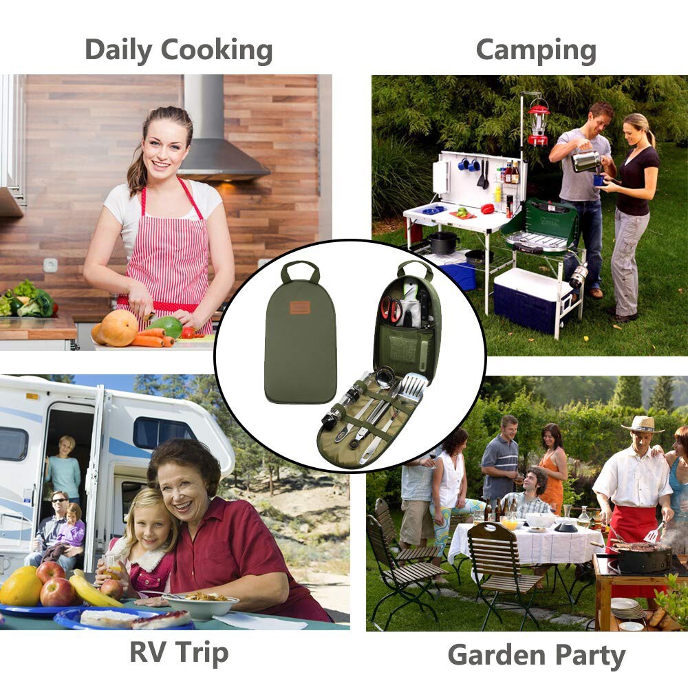 Camping Utensil Set with Organizer - Portable Cookware & Kitchen Tools
