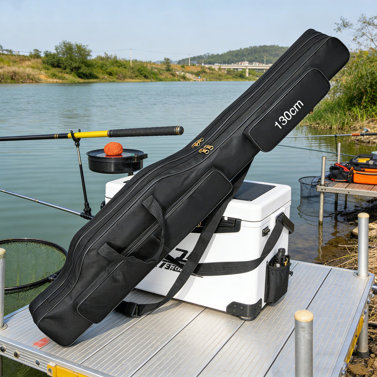 Waterproof 130cm Fishing Rod Case with Multiple Compartments & Shoulder Strap