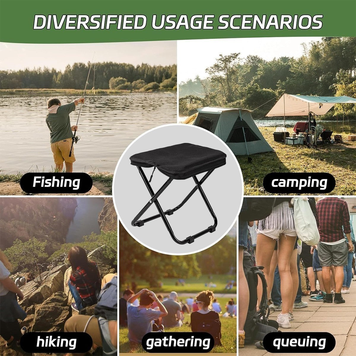 Portable Folding Camping Stool for Adults, Lightweight Hiking & Fishing Seat