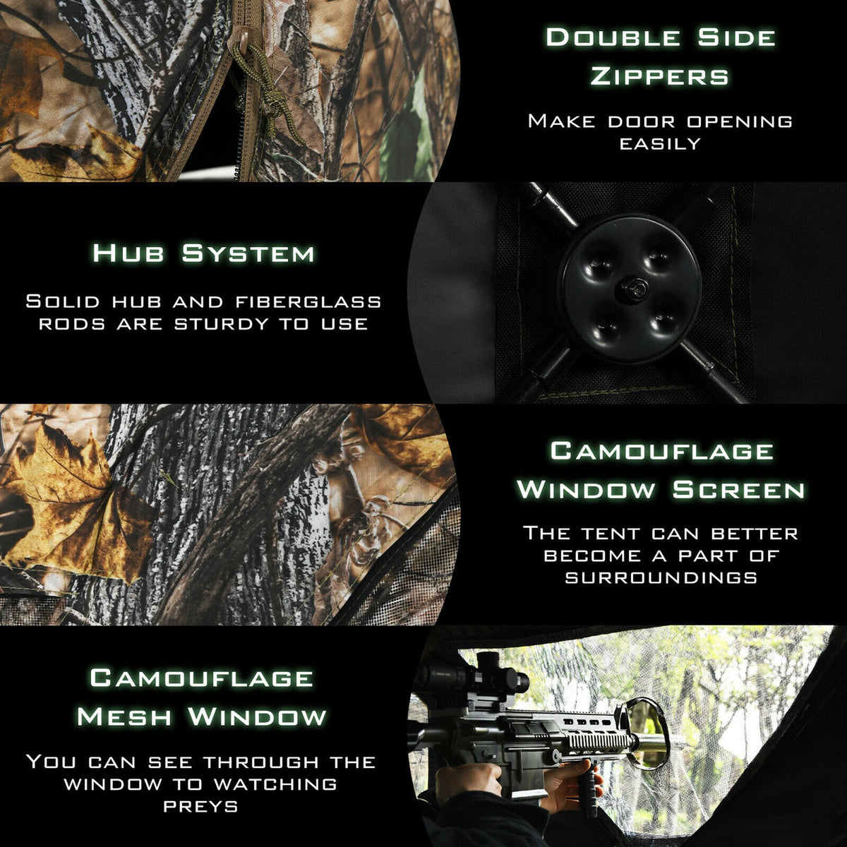 Portable Hunting Blind Pop-Up Ground Tent with Gun Ports & Carrying Bag