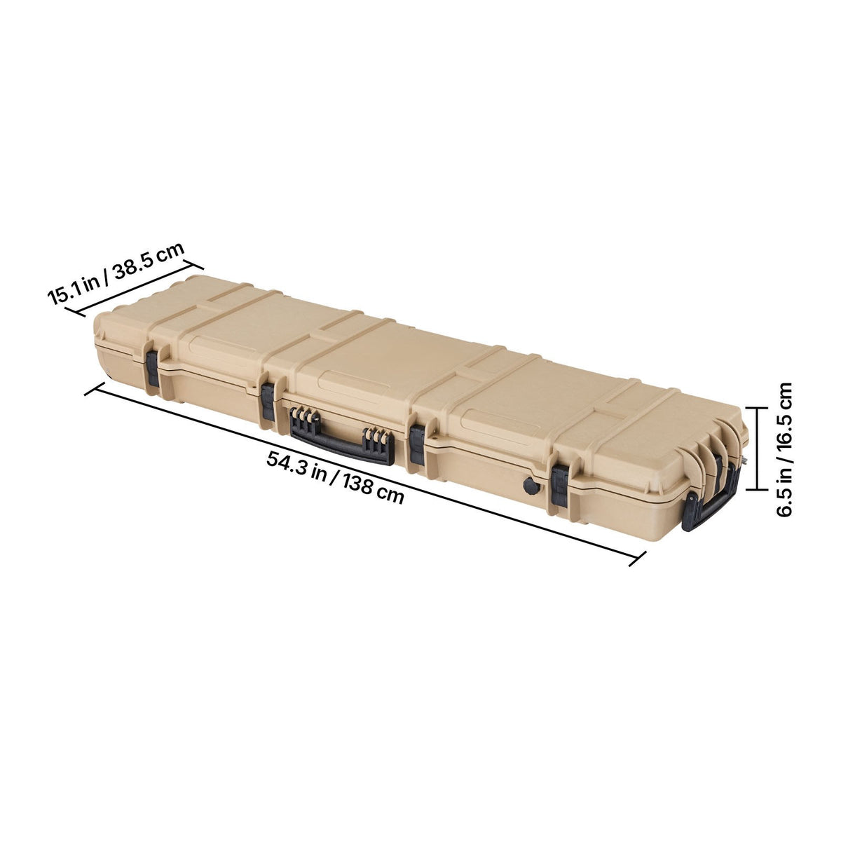 Hard Rifle Case Waterproof Dustproof with Wheels & Locking Points - Khaki