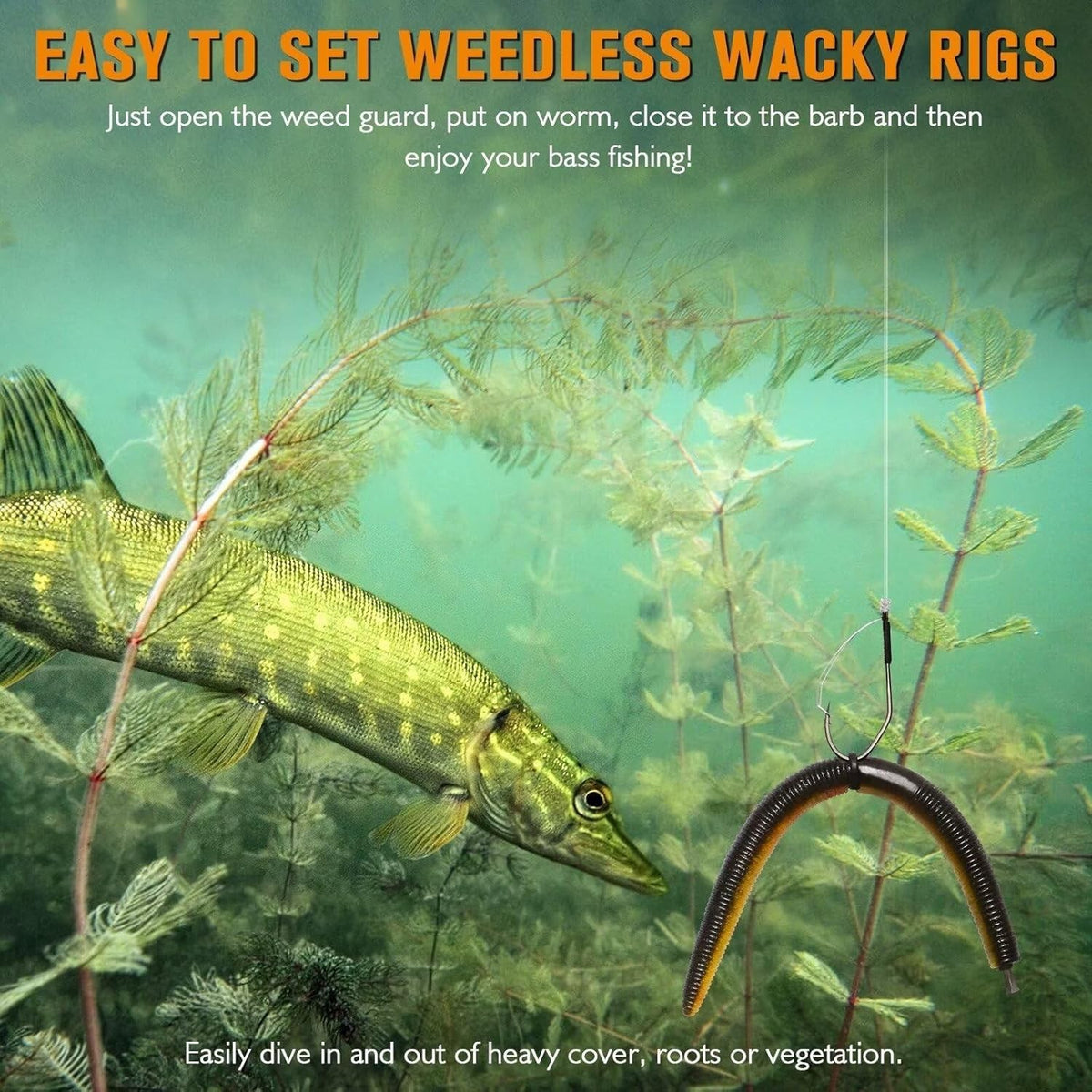 30PCS Weedless Fishing Hooks 1/0 Wacky & Texas Rig Hooks for Bass Trout Pike