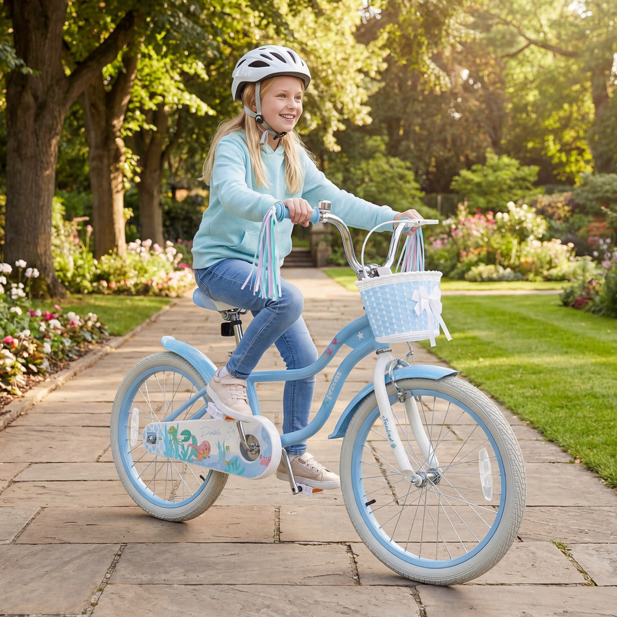 Girls 20 Inch Kids Bike with Removable Basket & Streamers - Safe & Adjustable