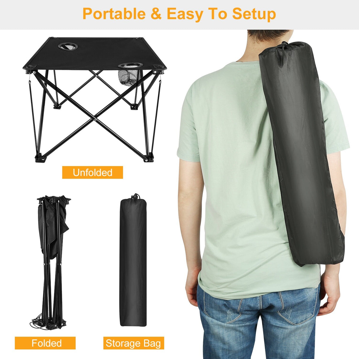 Portable Folding Camping Table with Cup Holders - Lightweigh Outdoor Picnic