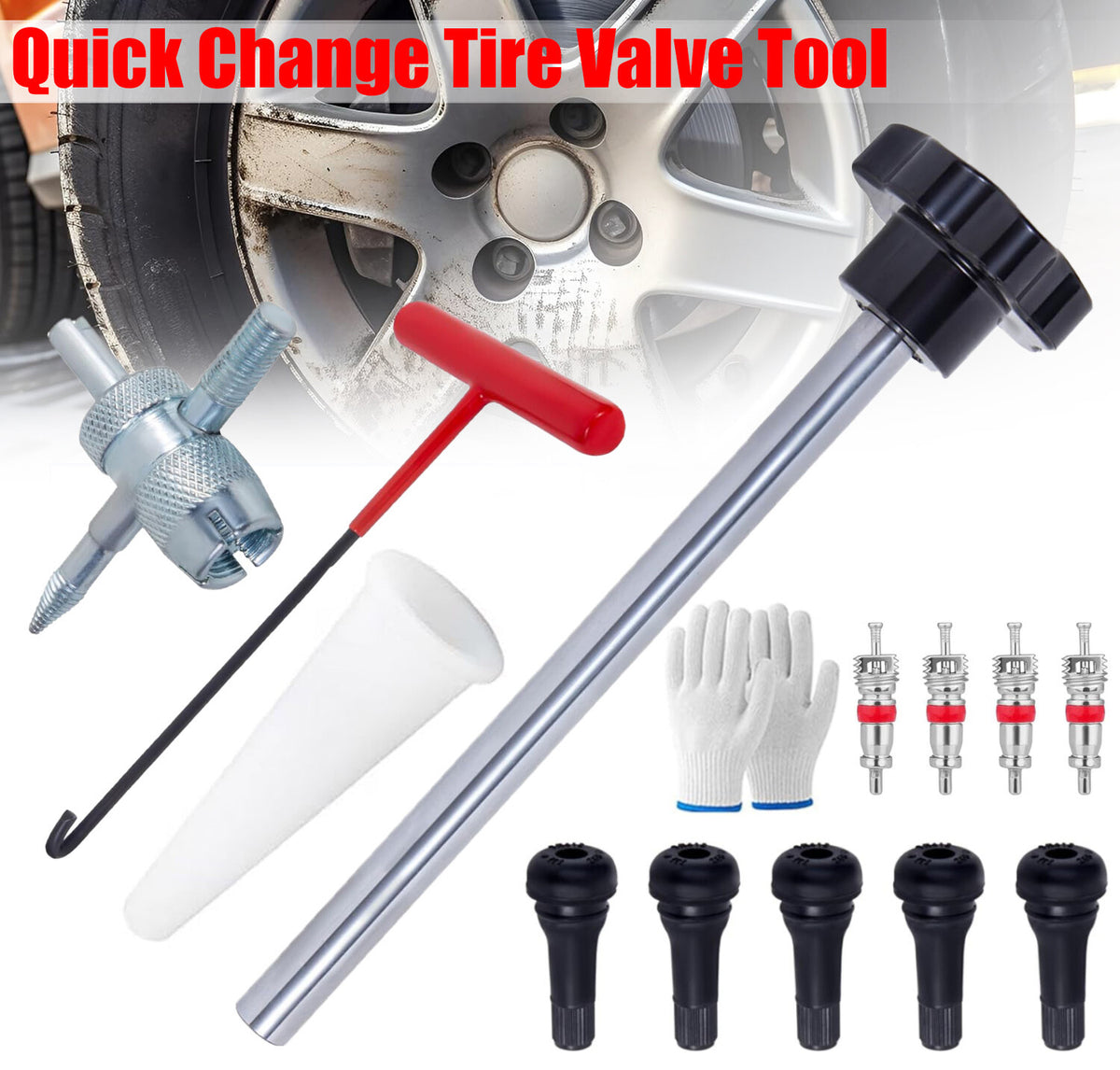 13PCS Tire Valve Stem Tool Kit for Quick Valve Removal and Installation