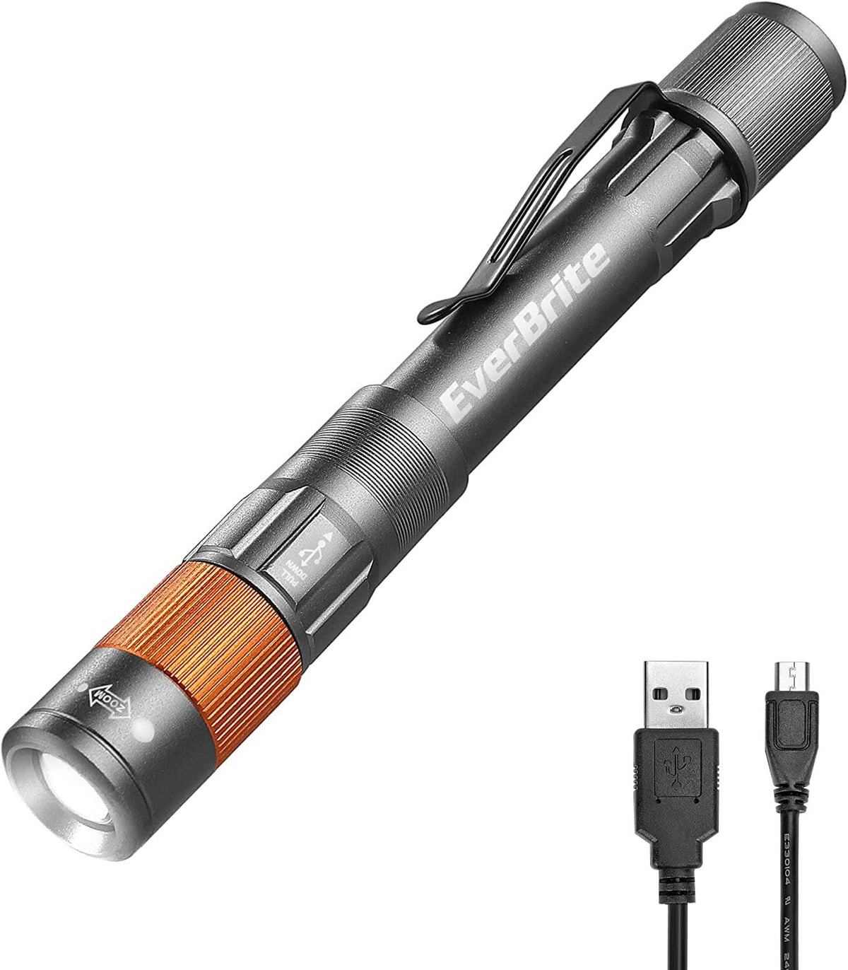 Rechargeable LED Pen Light Flashlight Water Resistant Aluminum Compact