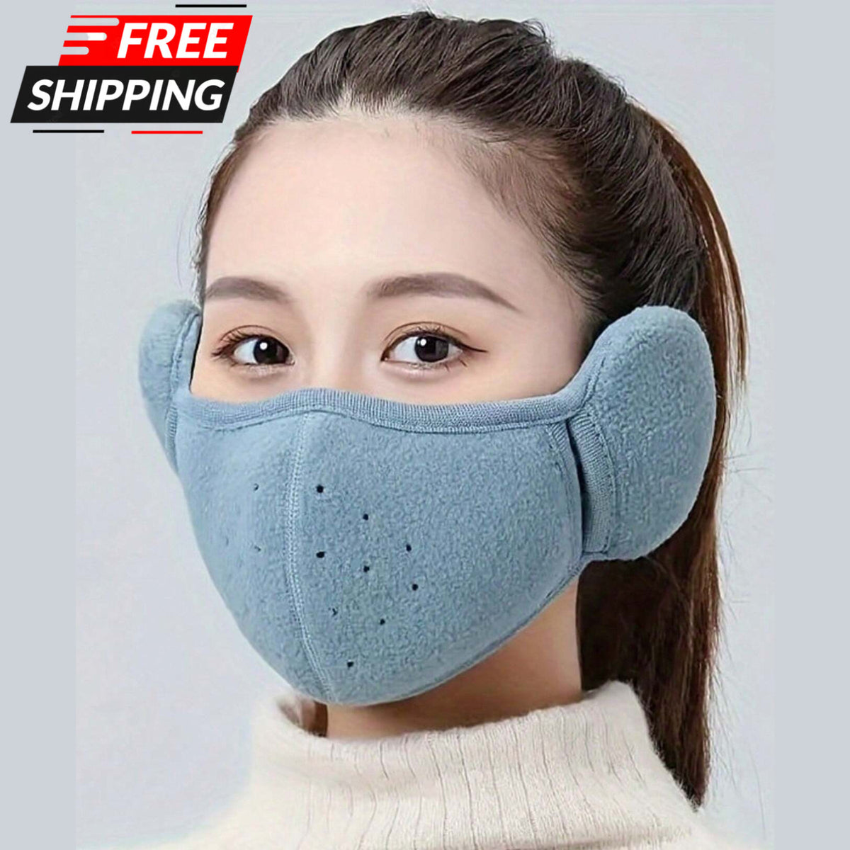 Windproof Thermal Fleece Half Face Mask with Ear Warmers for Winter Outdoor Activities