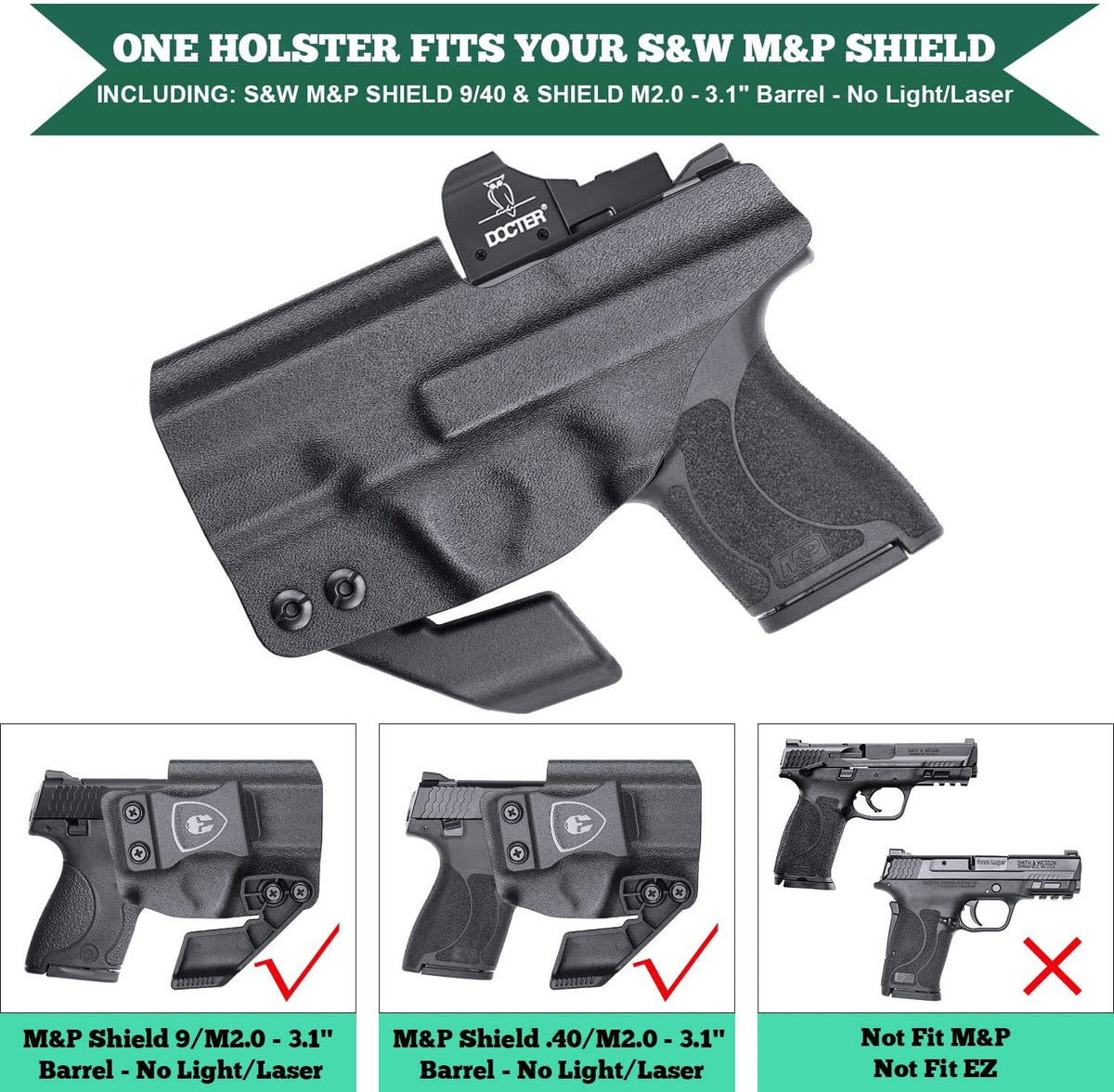 WARRIORLAND IWB Kydex Holster for S&W M&P Shield 9mm/.40 3.1" - Concealed Carry
