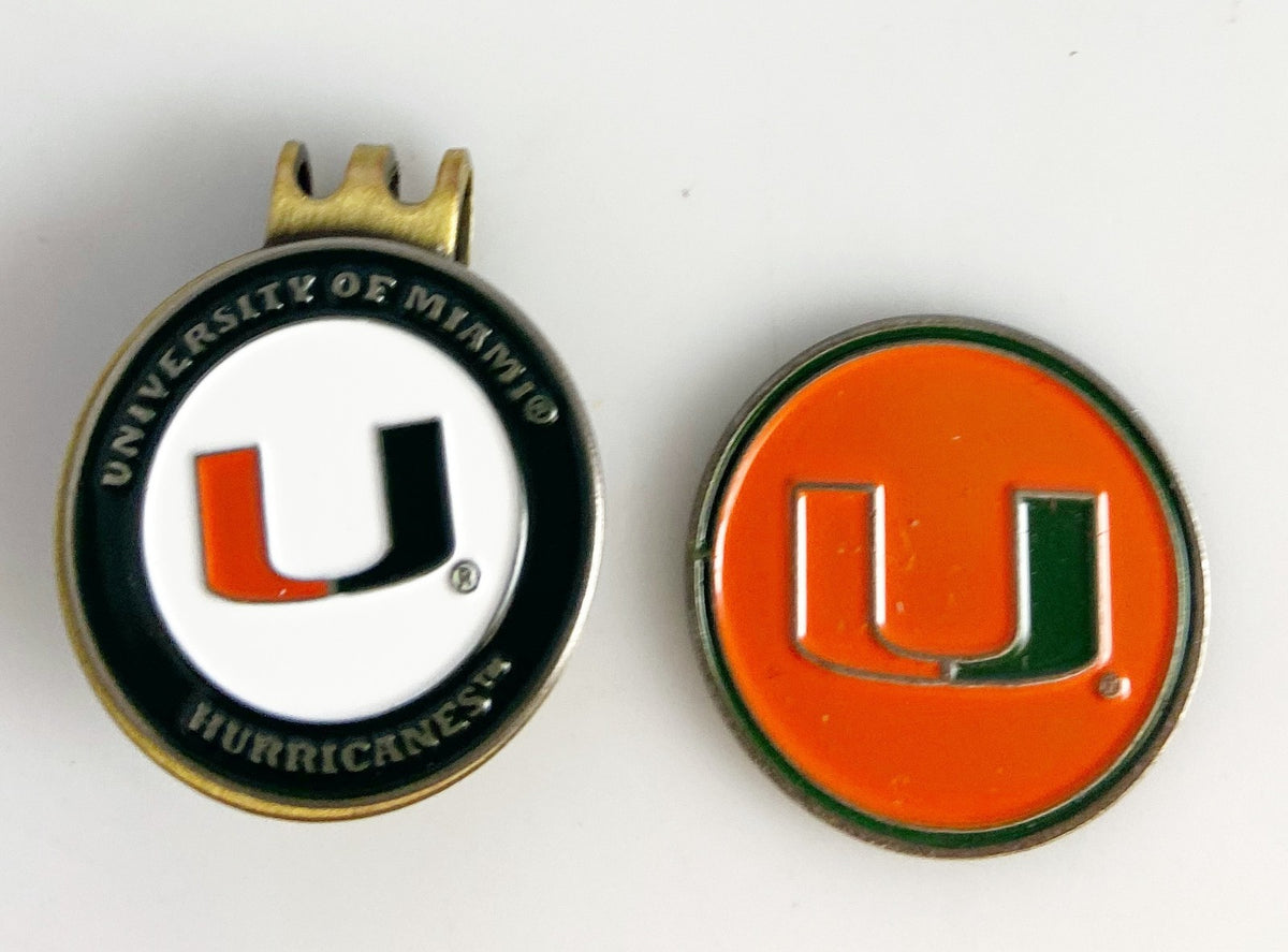 Golf Silver Hatclip & Ball Marker Miami Hurricanes Bronze USA New