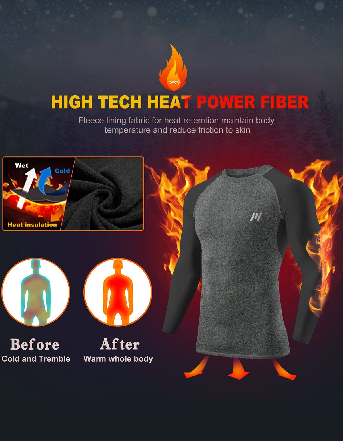 Men's Winter Thermal Base Layer Long Sleeve Shirt Fleece Top for Workout & Outdoor