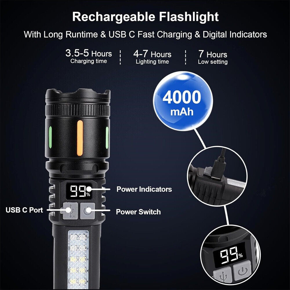 High-Lumen Rechargeable LED Tactical Flashlight 2 Pack - Waterproof & Multi-Mode