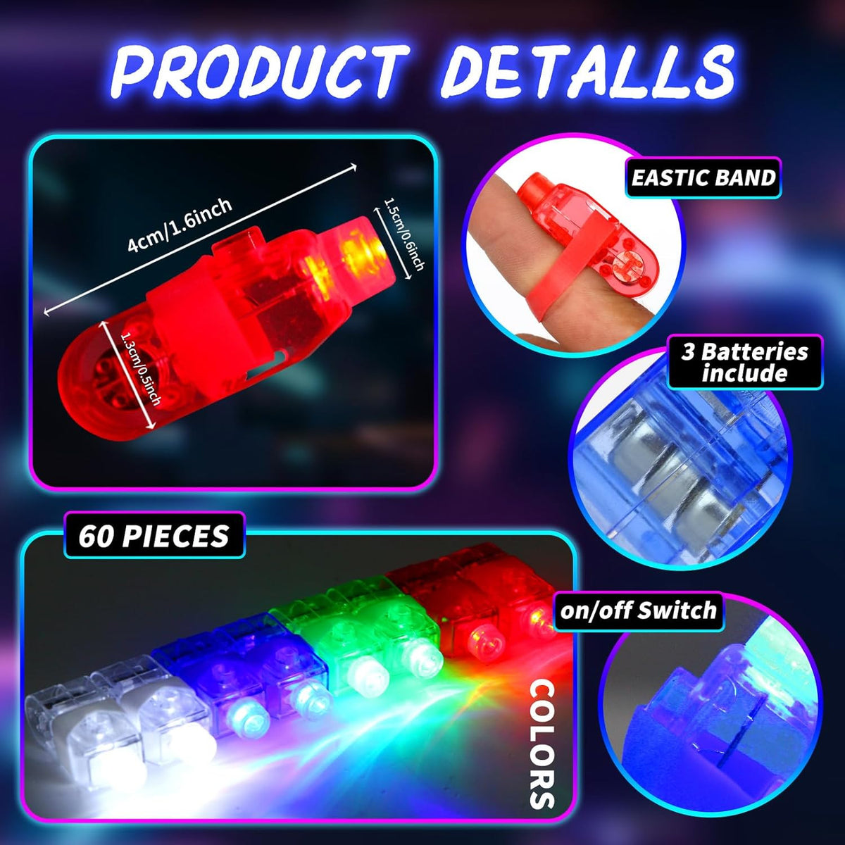 60Pcs LED Finger Lights for Kids Glow Party Favors - Bright Mini Flashlights
