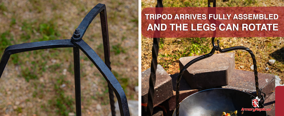 Outdoor Camping Tripod with Adjustable Iron Pot Hook 56.5 Inch