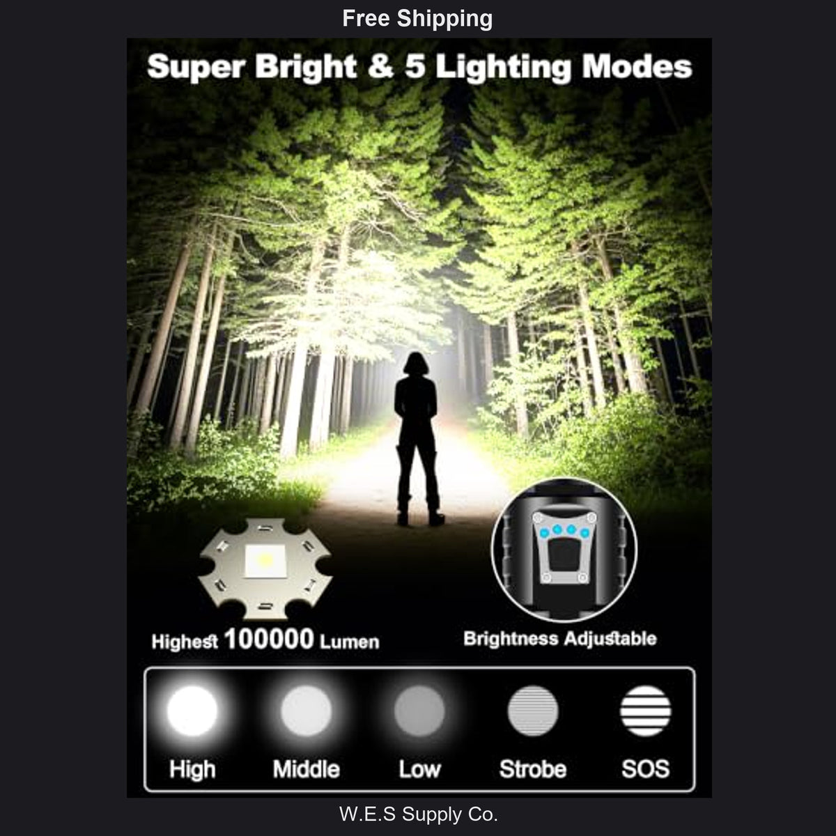 Rechargeable LED Flashlight 100000 Lumens Waterproof Long Range Camping