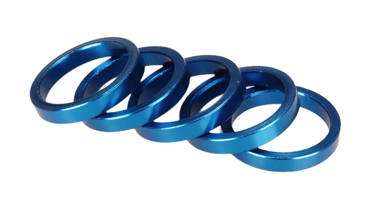 Blue Anodized Aluminum Bicycle Headset Spacers Set of 5 - 1" Threadless MTB Road Mini