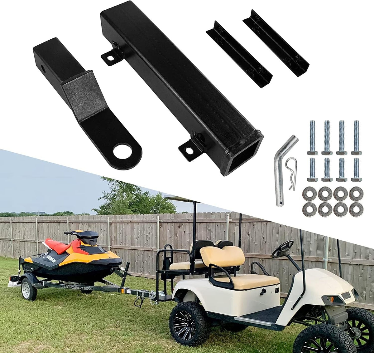 Golf Cart Hitch with 2-Inch Receiver for Club Car EZGO Yamaha - Heavy Duty Steel